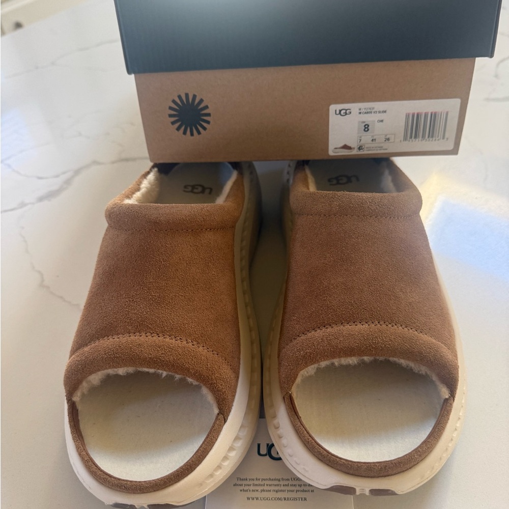 UGG Chestnut Suede Open-Toe Clog Mules